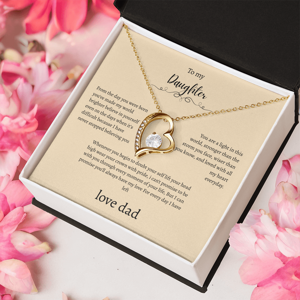 To My Daughter From Dad Cream Message Card Heart Necklace