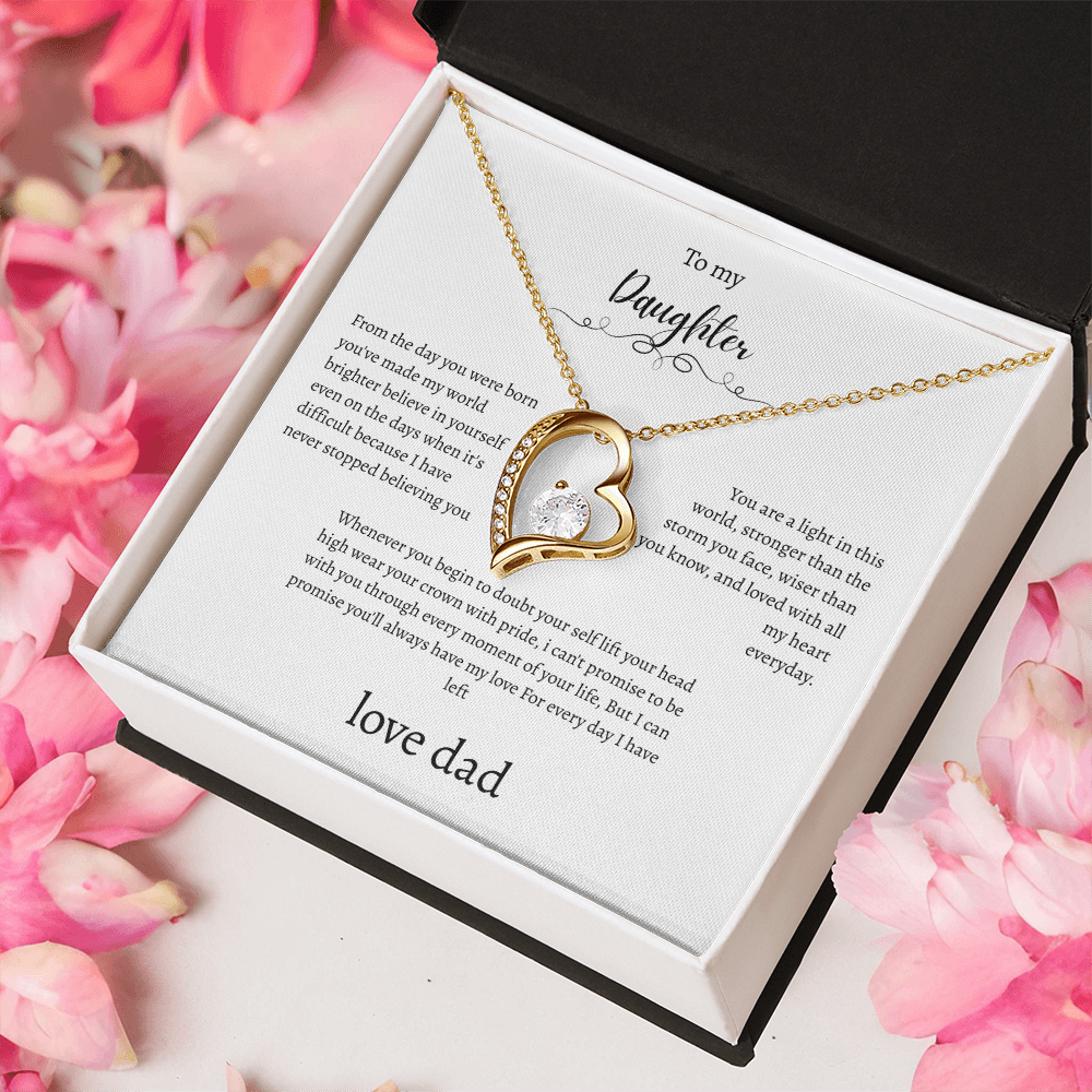 To My Daughter Gift From Dad White Message Card  Heart Necklace