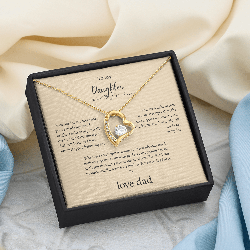 To My Daughter From Dad Cream Message Card Heart Necklace