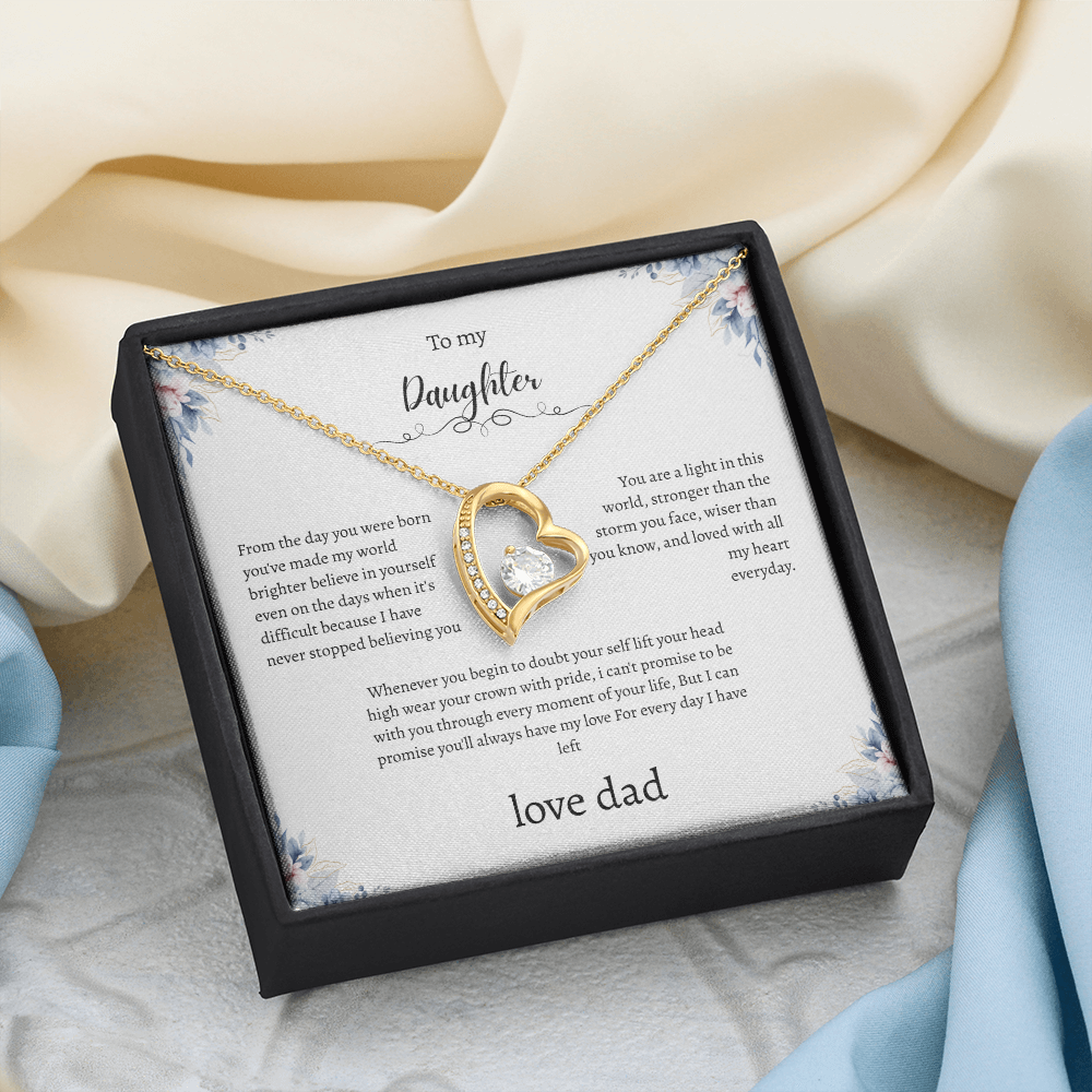 To My Daughter From Dad Flora Message Card Heart Necklace