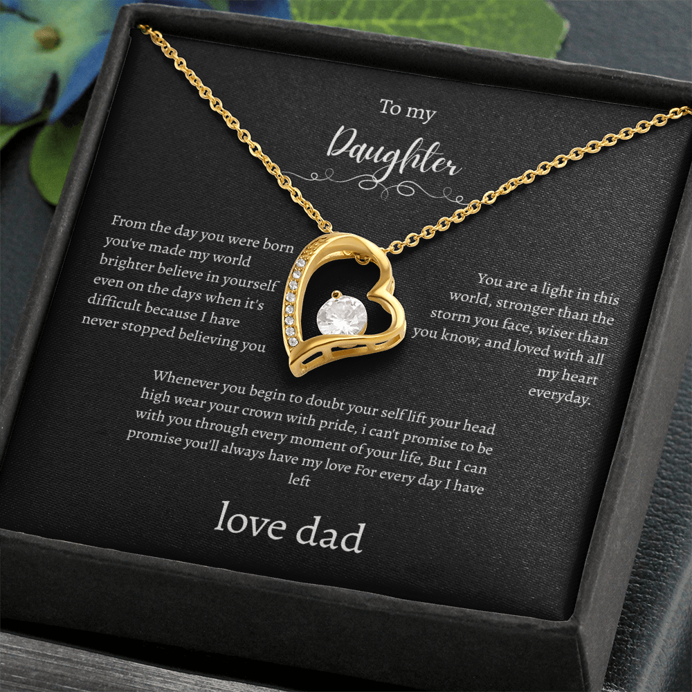 To My Daughter Gift From Dad Black Message Card Heart Necklace