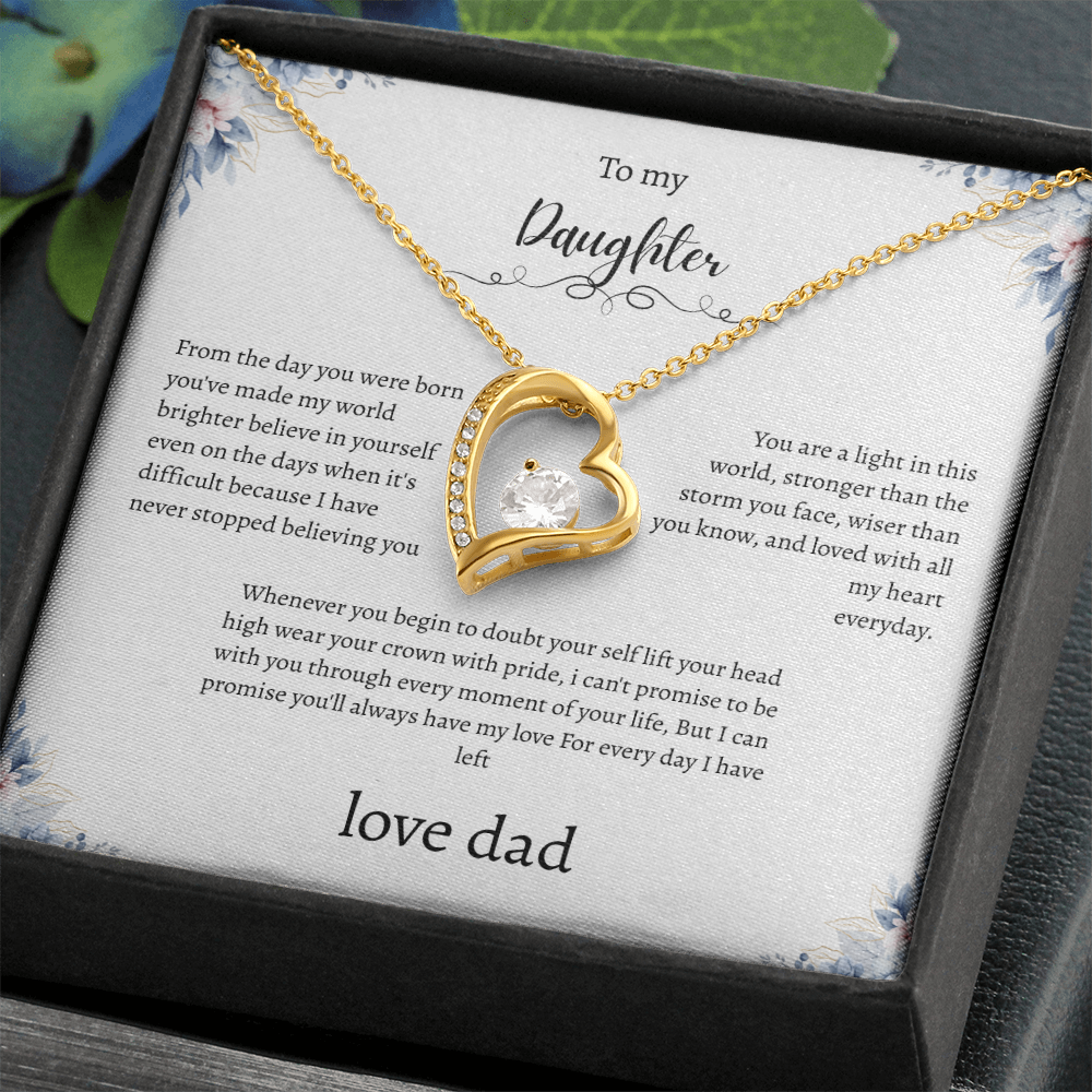To My Daughter From Dad Flora Message Card Heart Necklace