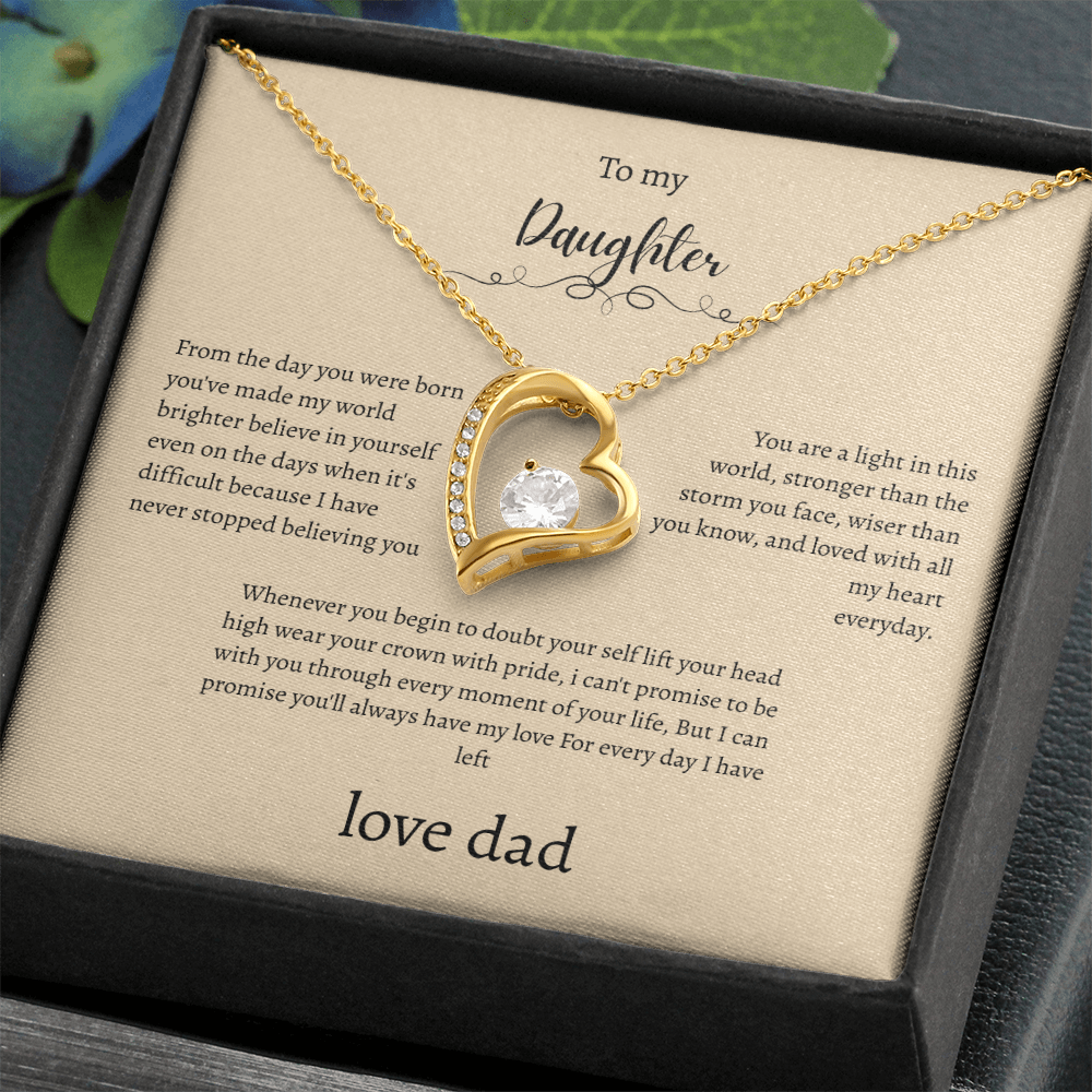 To My Daughter From Dad Cream Message Card Heart Necklace